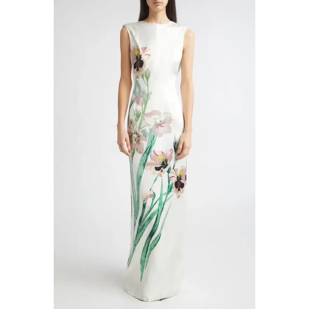 Floral Drape Back Duchesse Satin Gown by Erdem