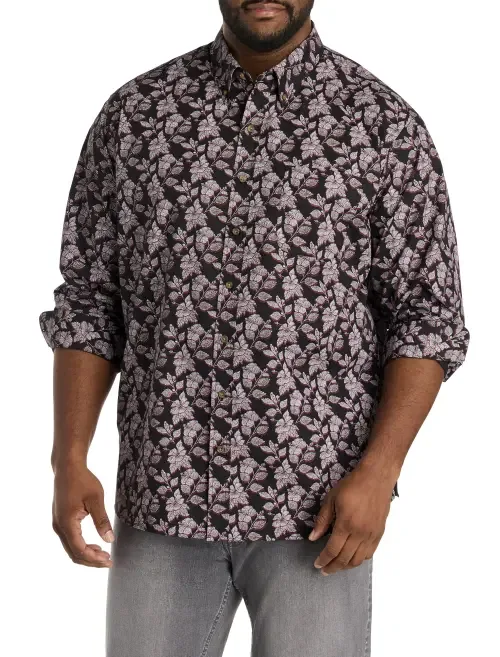 Easy-Care 3-D Floral Print Sport Shirt by Harbor Bay by DXL