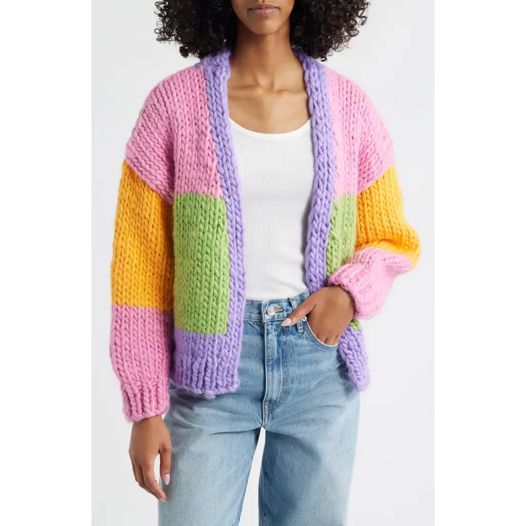 Colorblock Chunky Cardigan by Roffe Accessories