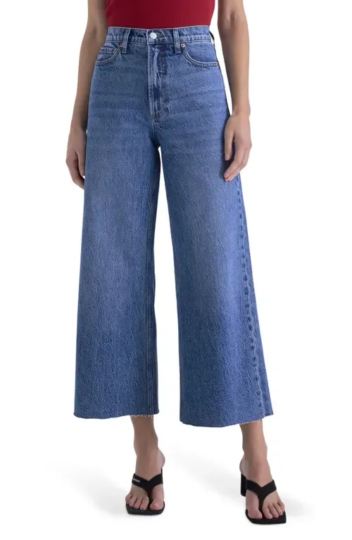Lana Raw Hem High Waist Ankle Wide Leg Jeans by Pistola