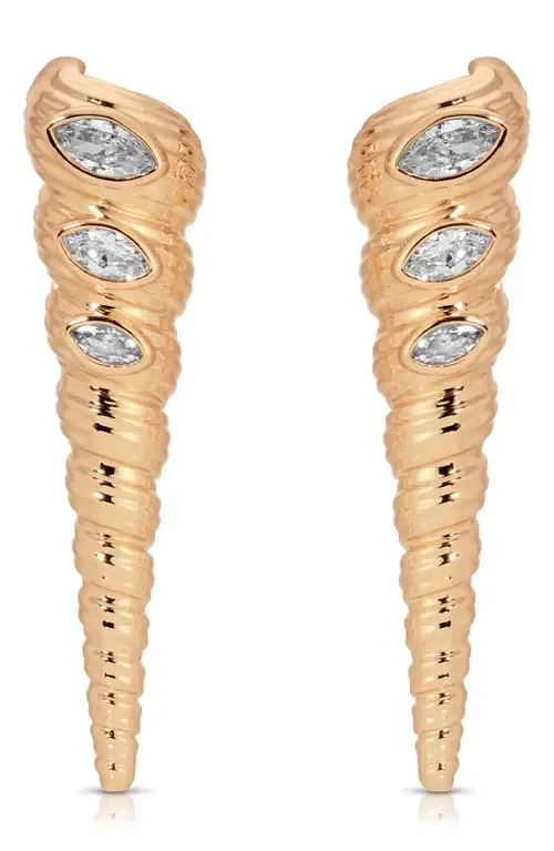 Cubic Zirconia Shell Linear Drop Earrings by Ettika