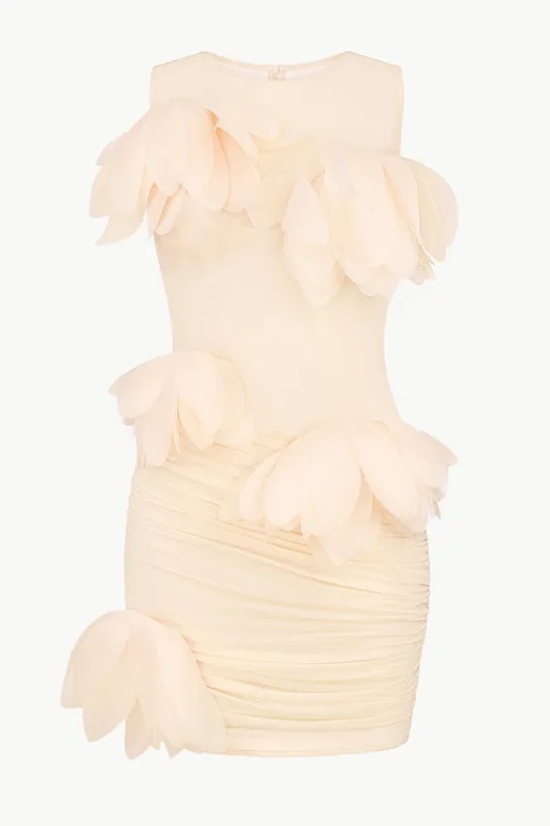 Draped Mini Dress with Oversized Florals by Malva Florea
