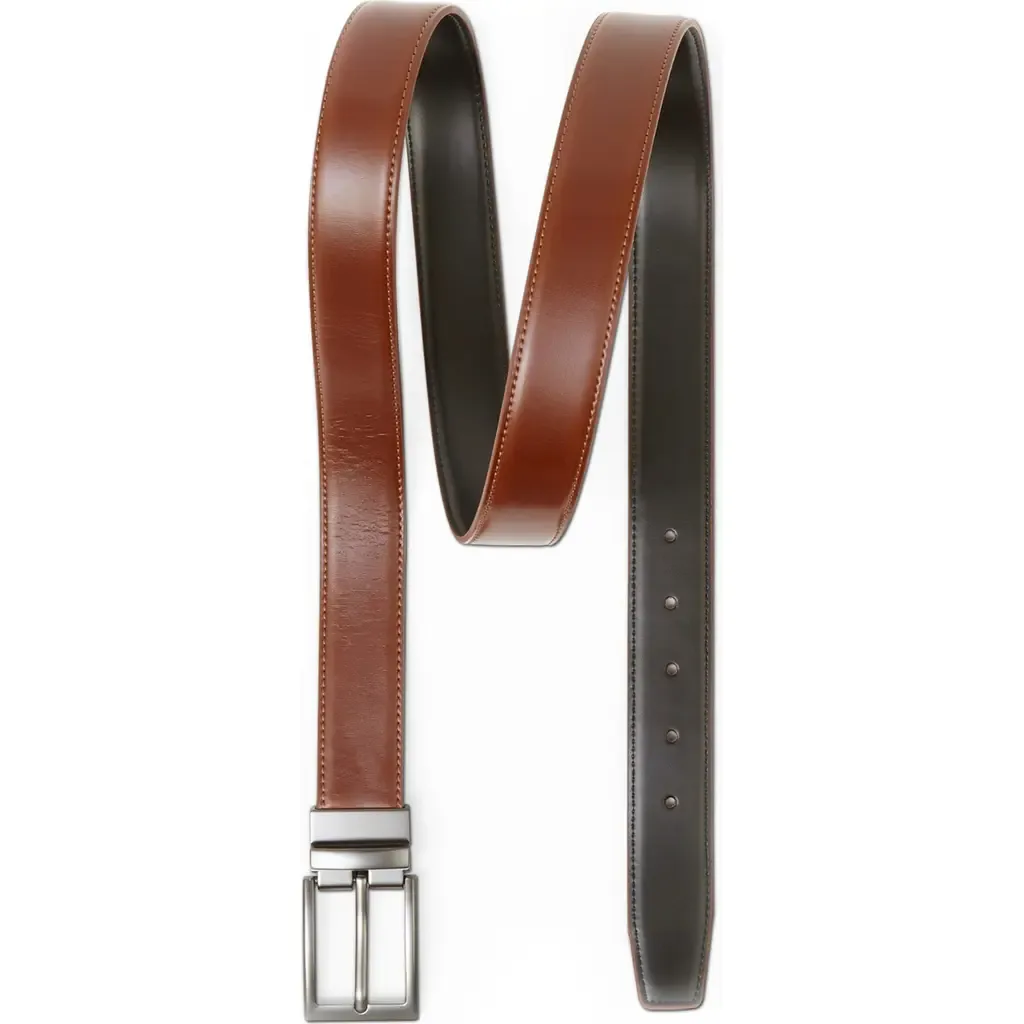 Reversible Leather Belt with Rotating Buckle by Mio Marino
