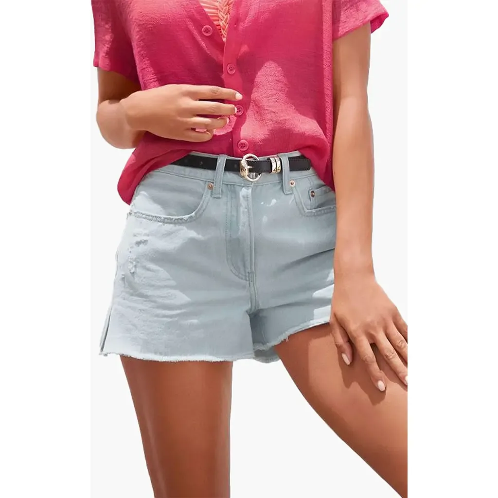Mid Rise Frayed Hem Shorts by LASCANA