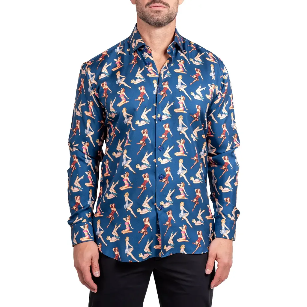 Fibonacci Ascension 0220 Pin-Up Print Contemporary Fit Button-Up Shirt by Maceoo