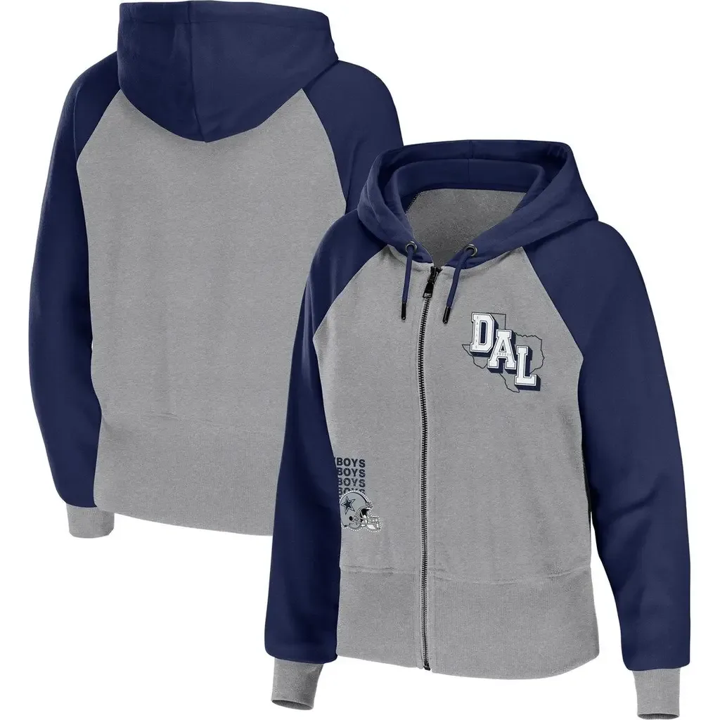 WEAR by Erin Andrews Silver Dallas Cowboys Colorblock Lightweight Full-Zip Hoodie by WEAR by Erin Andrews
