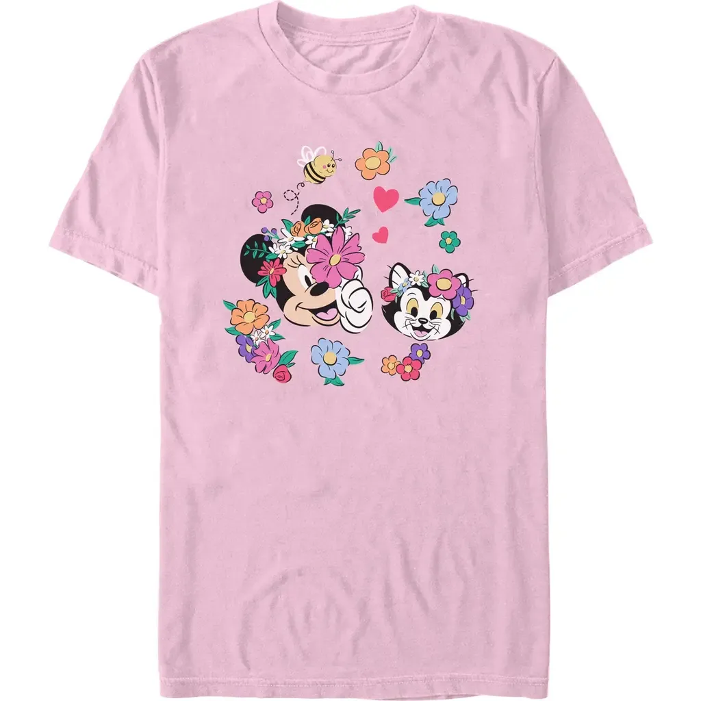 Minnie and Figaro Spring Flower Short Sleeve Graphic T-Shirt by Mickey & Friends