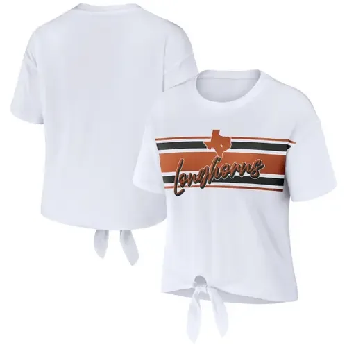 WEAR by Erin Andrews Texas Longhorns Striped Front Knot Cropped T-Shirt by WEAR by Erin Andrews