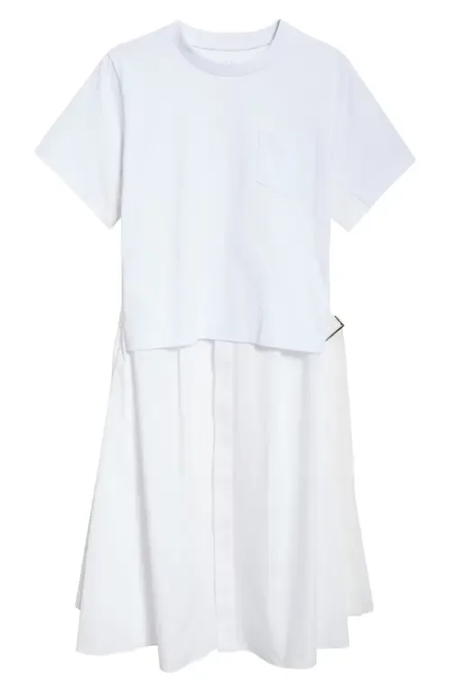 Mixed Media Poplin & Jersey Midi Dress by Sacai