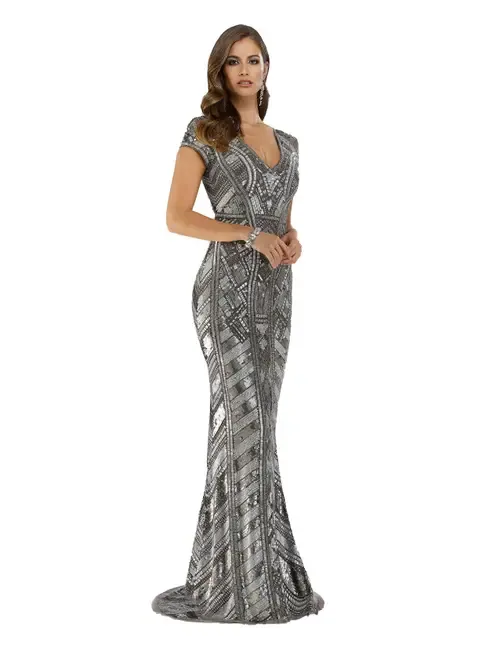 Body Con Beaded Silver Dress by LARA New York