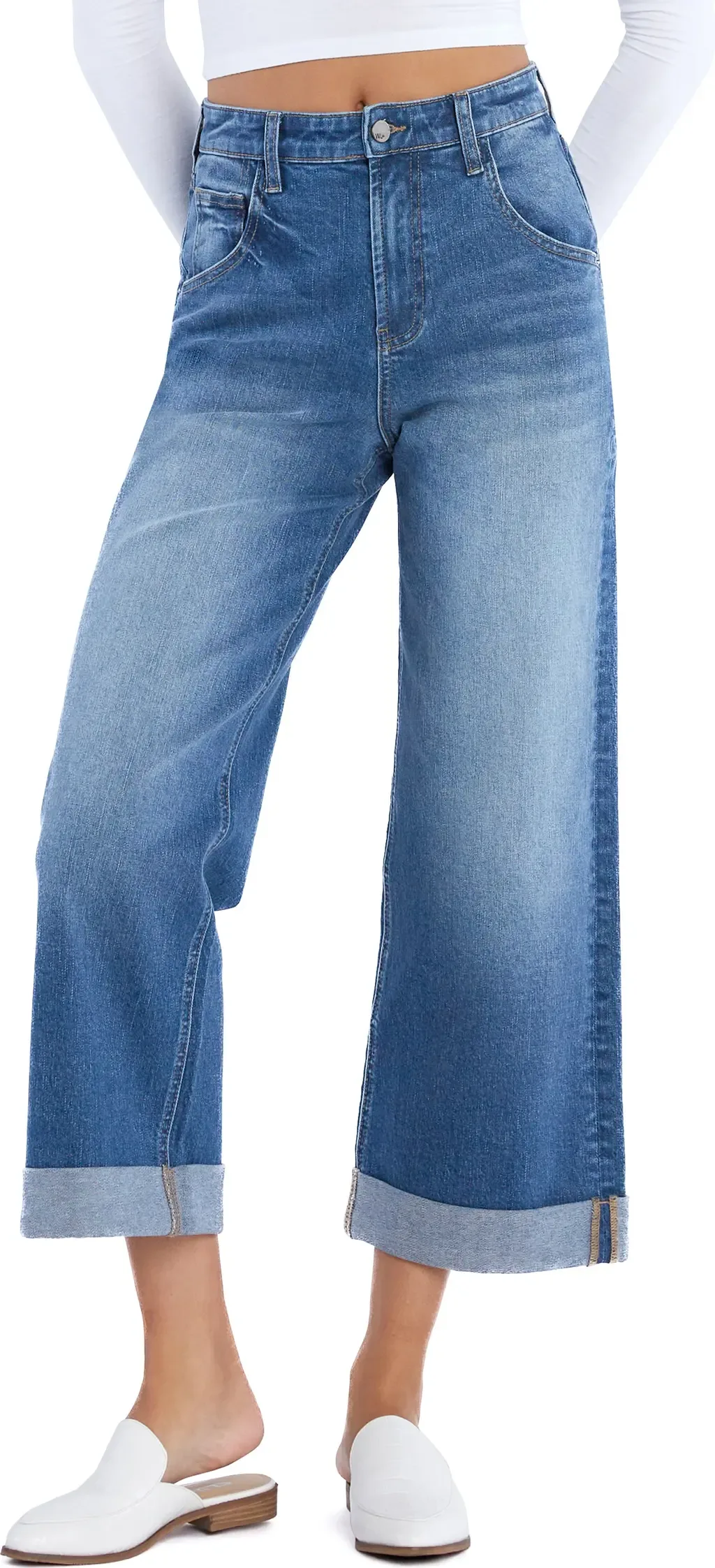 High Waist Cuffed Wide Leg Painter Jeans
