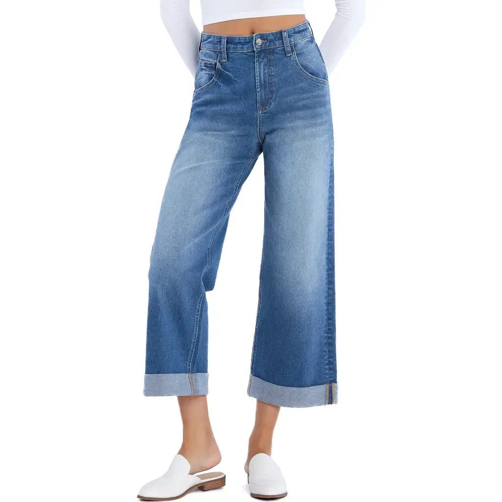 High Waist Cuffed Wide Leg Painter Jeans by Wash Lab Denim