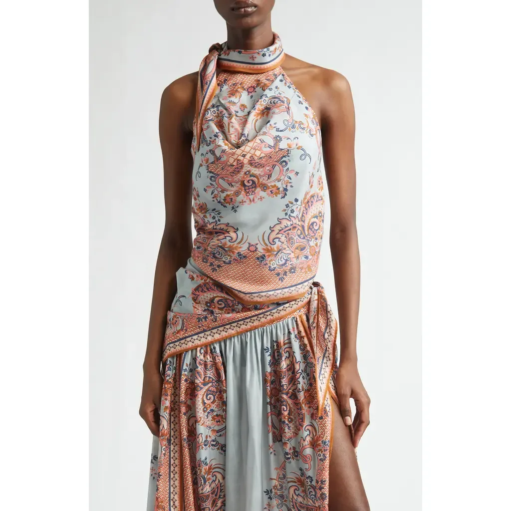Aster Paisley Scarf Tie Silk Halter Top by Zimmermann