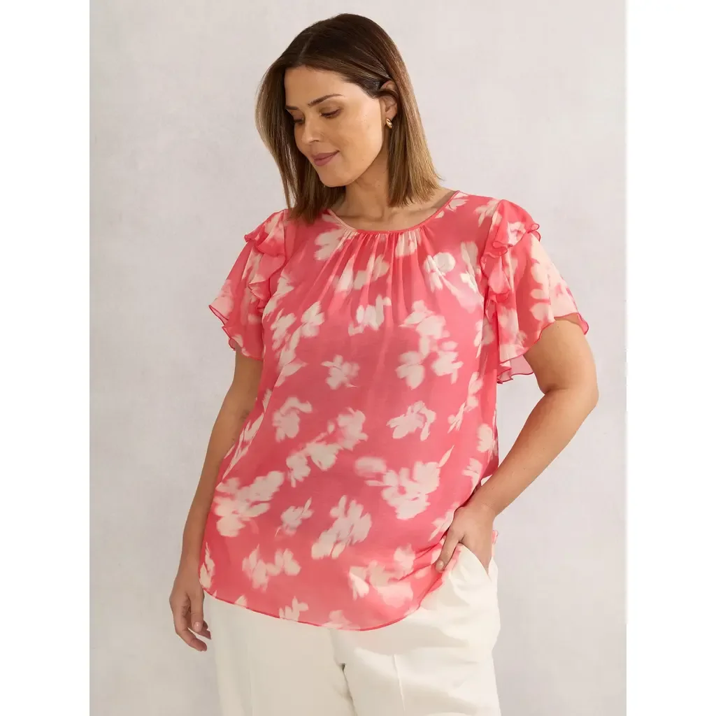 Floral Print Ruffle Overlay Blouse by Live Unlimited