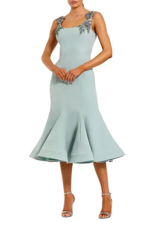 Sleeveless Midi Dress with Floral Embellishments by Mac Duggal