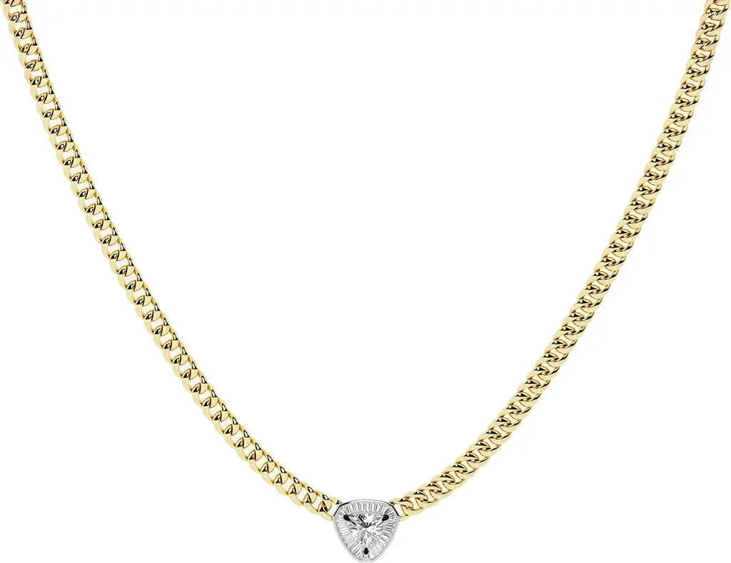Trillion Cut Lab Grown Diamond Pendant Necklace in 18K Yellow/Blackened Gold by HauteCarat