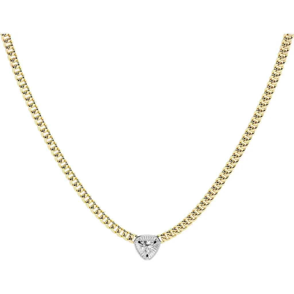 Trillion Cut Lab Grown Diamond Pendant Necklace in 18K Yellow/Blackened Gold by HauteCarat