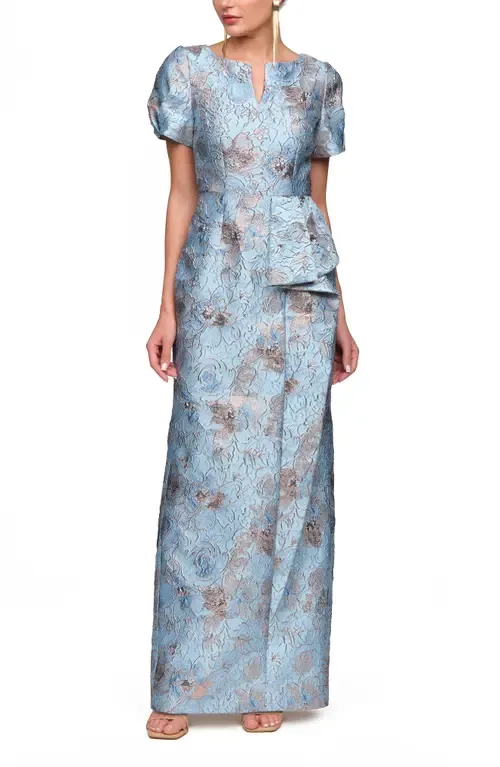 Daria Floral Puff Sleeve Column Gown by JS Collections