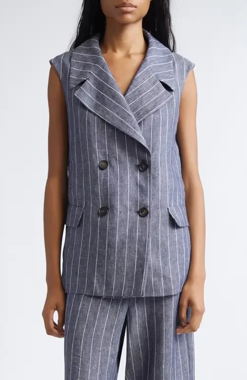 Ballo Pinstripe Double Breasted Linen Vest by Max Mara