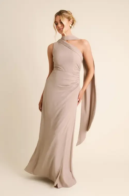 One Shoulder Chiffon Bridesmaid Dress by Six Stories