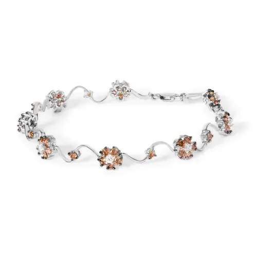 10K White Gold 4.0 Cttw Champagne Diamond Floral Cluster and Station Link Bracelet by Haus of Brilliance
