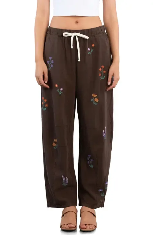 Floral Embroidered Barrel Leg Pants by Billy T