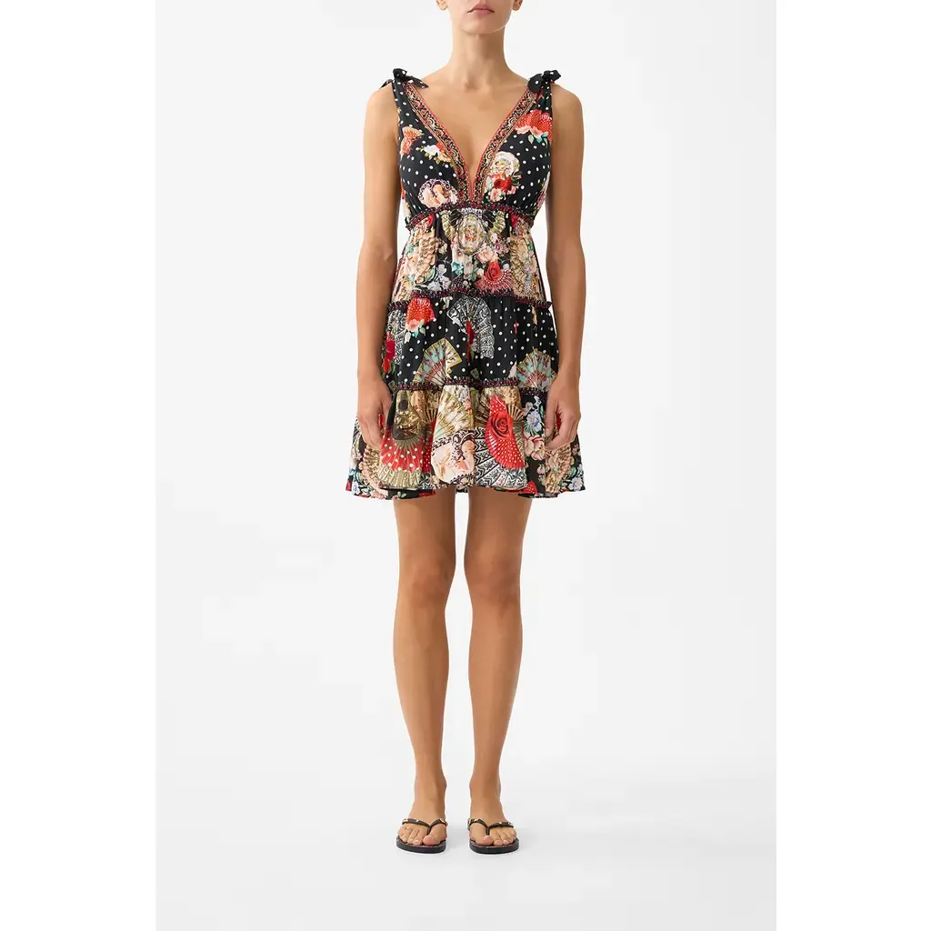 Tiered Short Dress with Shoulder Ties by Camilla