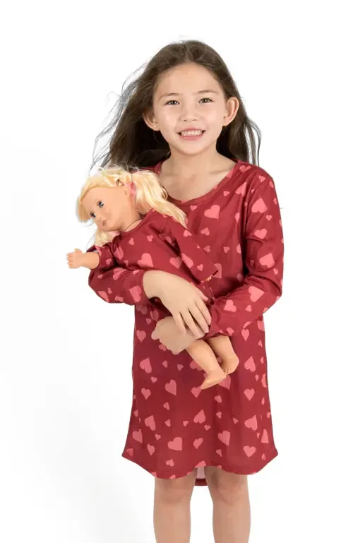 Hearts Nightgown & Matching Doll Nightgown by Leveret