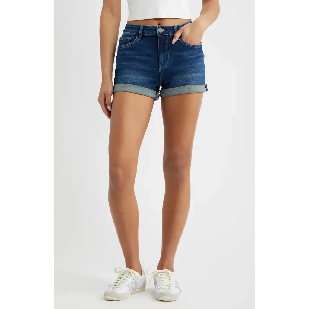 Cuffed Denim Shorts by YMI