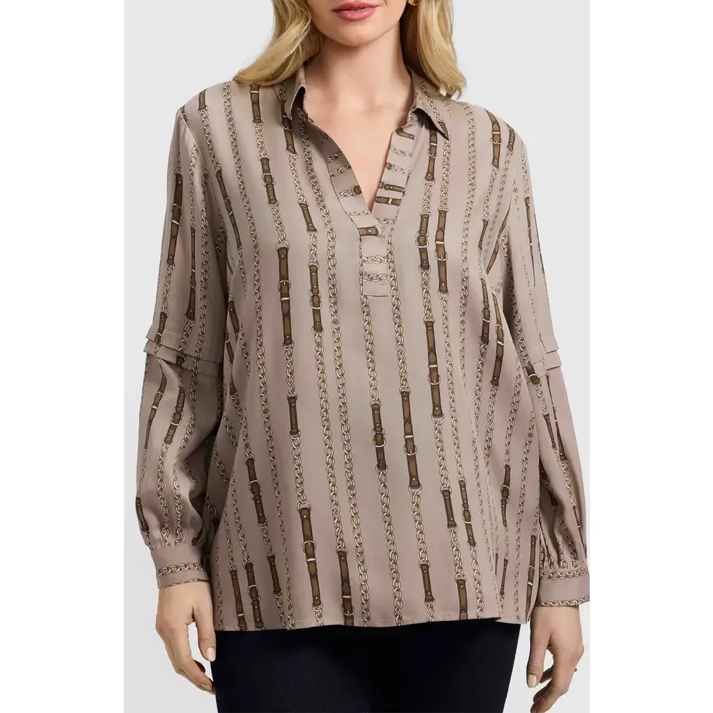 Frankie Chain Stripe Popover Top by Foxcroft