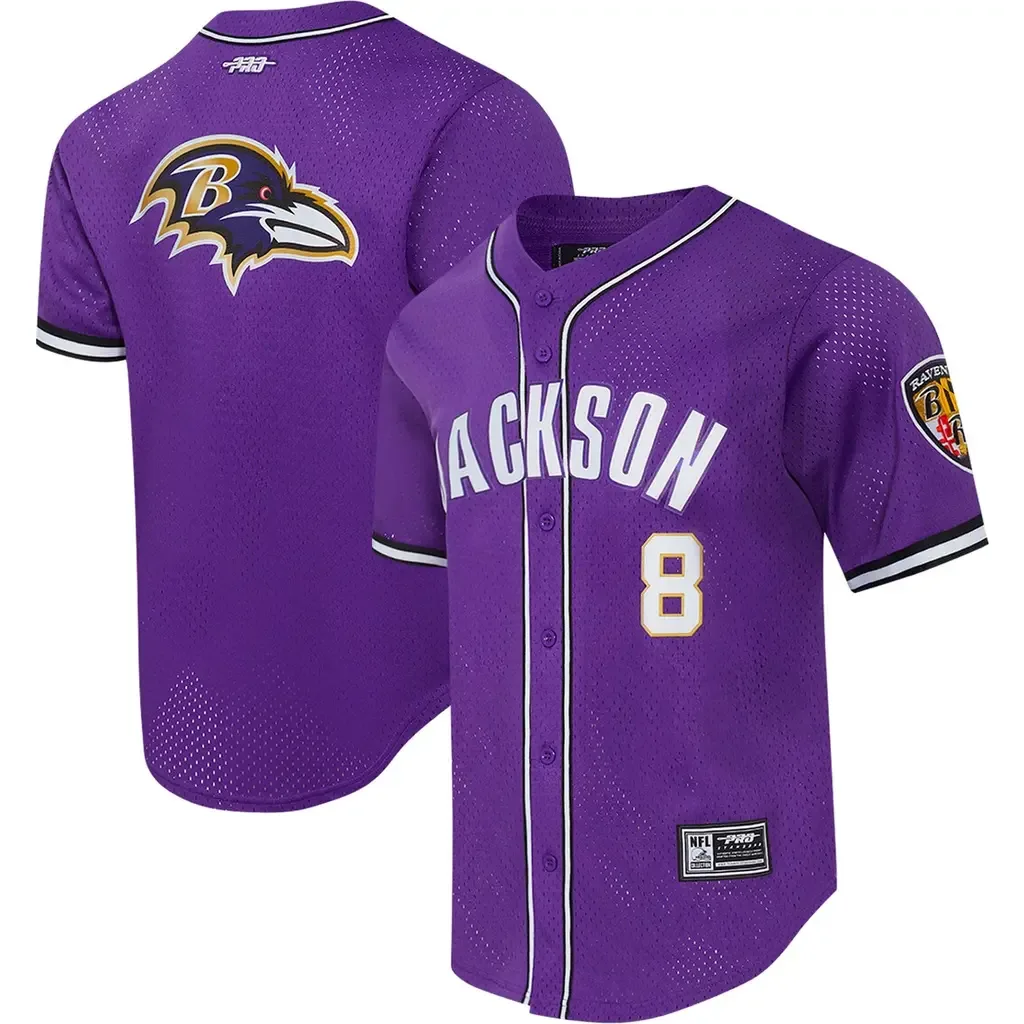 Pro Standard Lamar Jackson Purple Baltimore Ravens Mesh Button-Up Baseball Jersey by PRO STANDARD