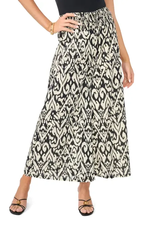 Abstract Ikat Print Cotton Crop Wide Leg Pants by Vince Camuto