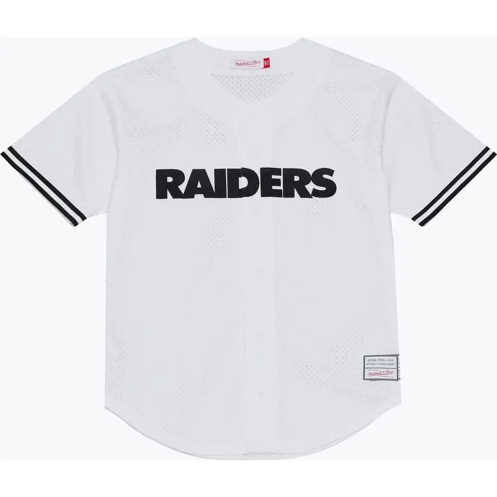 Mitchell & Ness White Las Vegas Raiders Monochrome Mesh Full-Button Baseball Jersey by Mitchell & Ness