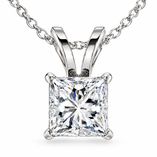 2 1/2Ct Princess Cut Diamond Certified Solitaire Necklace Lab Grown 14k Gold in 14K White Gold by Bliss Diamond