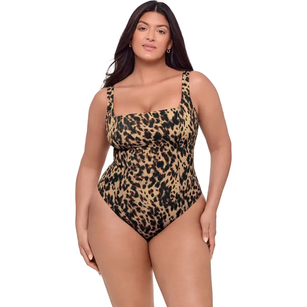 Smoothing and Sculpting Square-Neck Lace-Up Back One-Piece Swimsuit by S3 Apparel