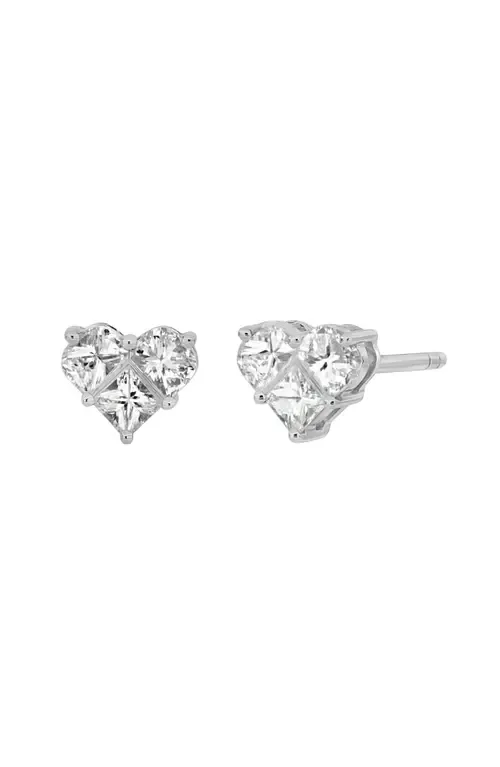 Maya Diamond Heart Stud Earrings in 18K White Gold by Bony Levy