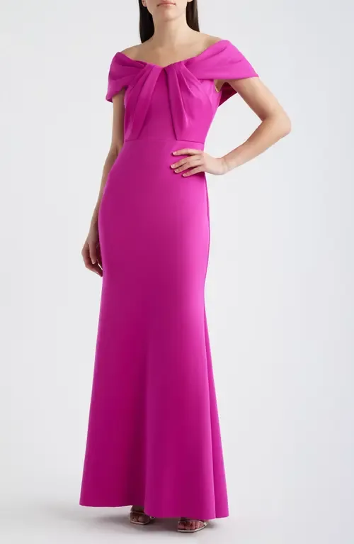 Pleated Off the Shoulder Mermaid Gown by Eliza J