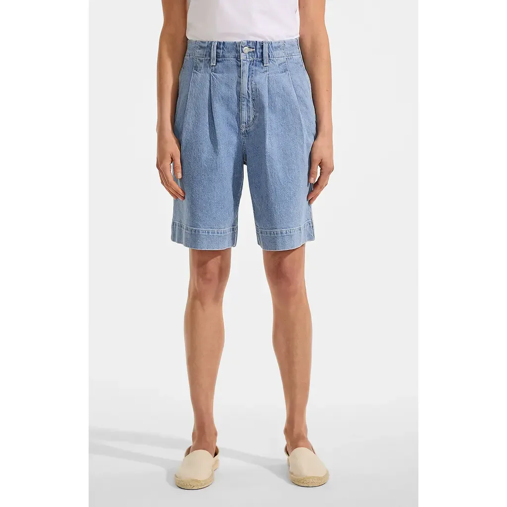 Soft Denim High Rise 7" Pleated Trouser Shorts