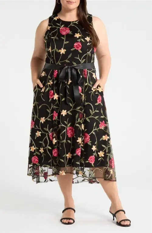 Embroidered Sleeveless Midi Dress by Tahari ASL