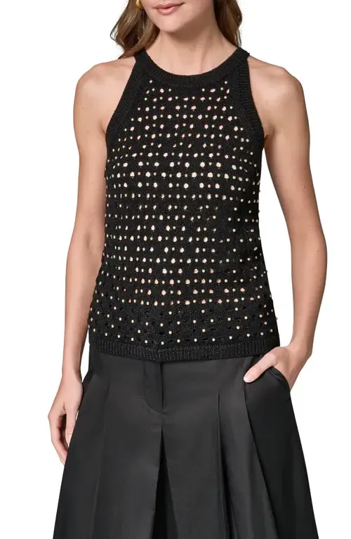 Hotfix Cotton Blend Sweater Vest by Donna Karan New York