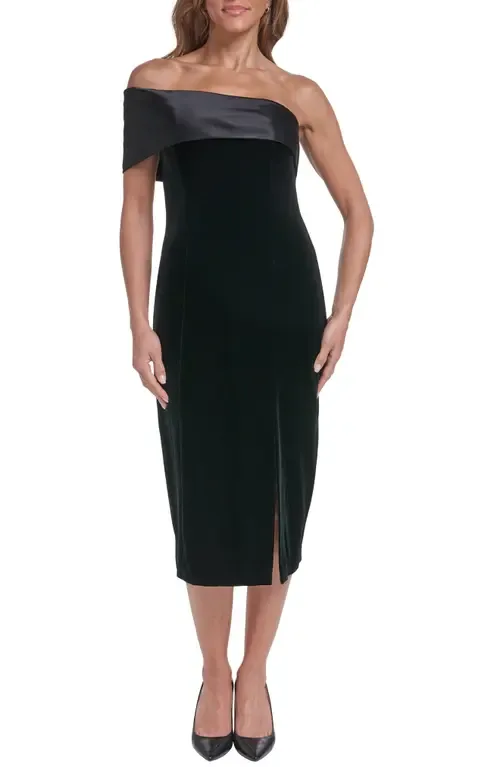 Off the Shoulder Velvet Midi Dress by Eliza J