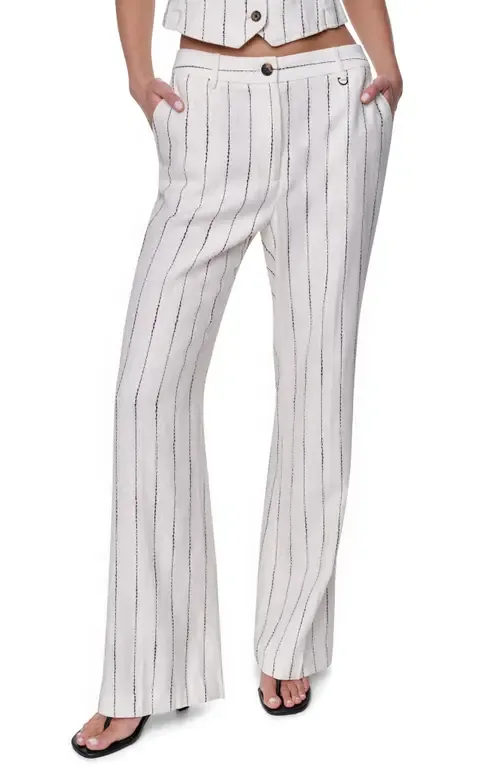 Stripe Straight Leg Linen Blend Pants by DKNY