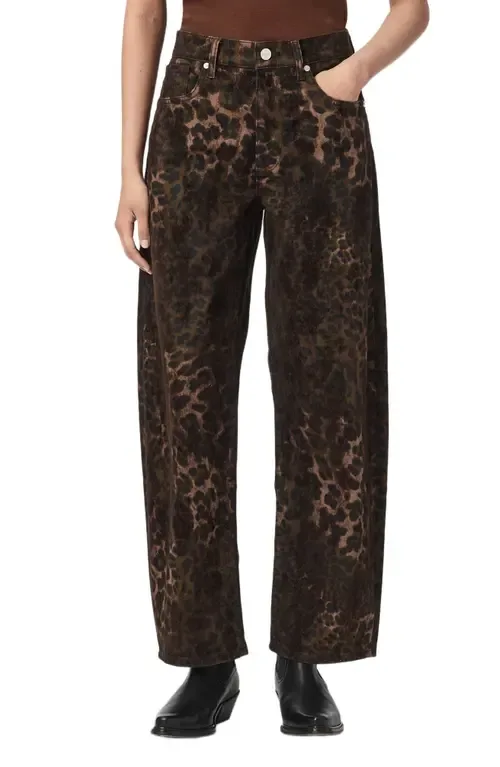 Sadie Leopard Print Barrel Leg Jeans by AllSaints