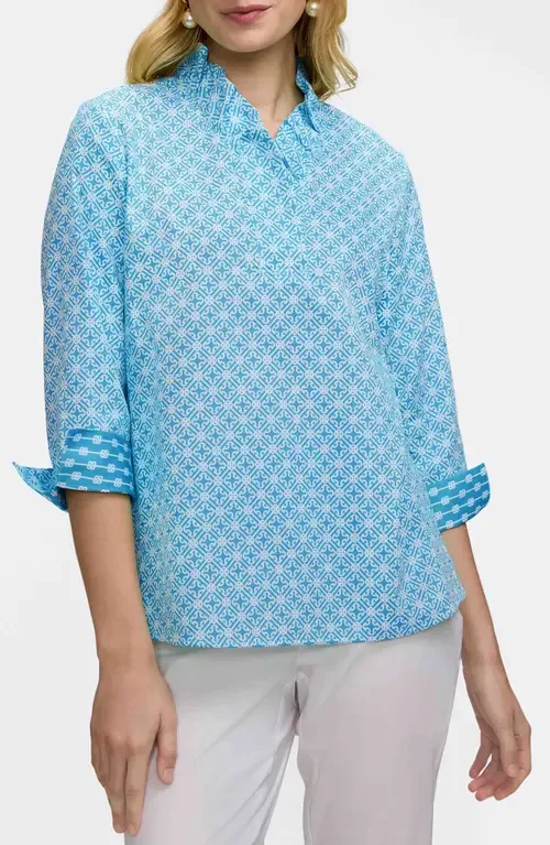Tammy Geo Lattice Print Ruffle Collar Top by Foxcroft