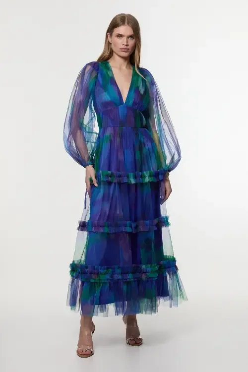 Dark Floral Plunge Maxi Dress by Karen Millen