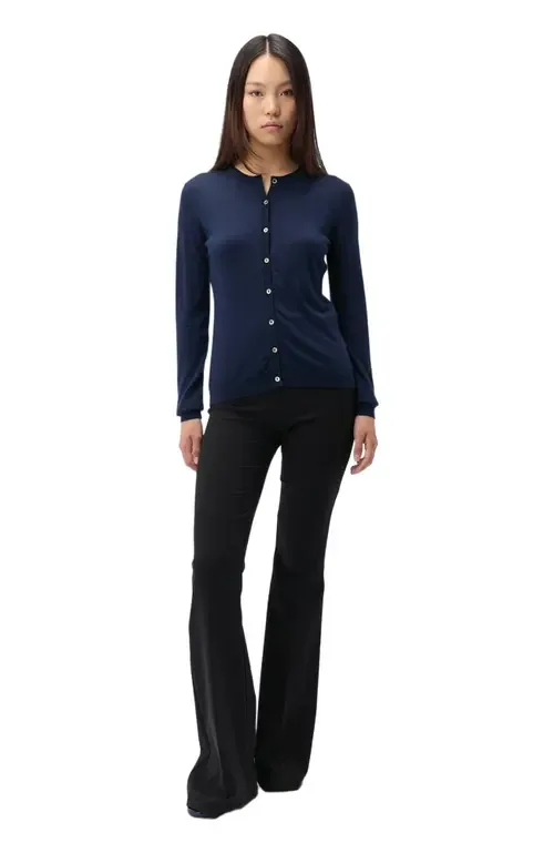 Cashmere-Silk Crew Neck Cardigan by GOBI Mongolian Cashmere