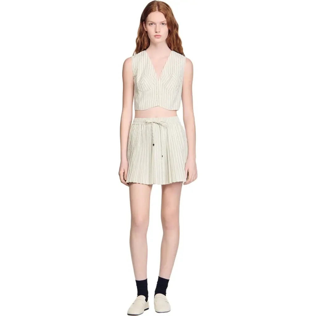 Short Rhinestone Striped Skirt by SANDRO