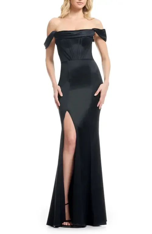 Melania Off the Shoulder Satin Gown