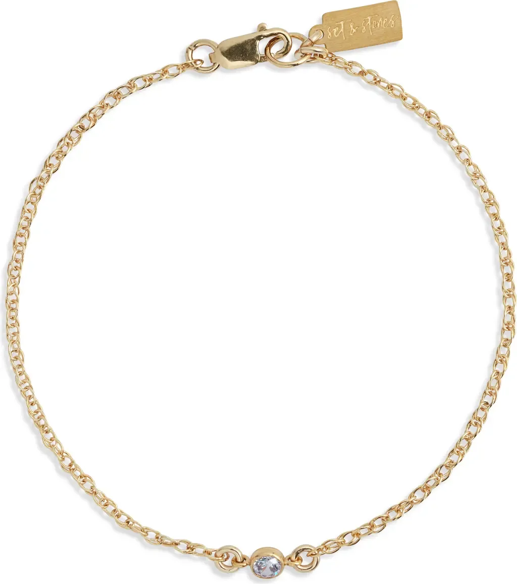 Cubic Zirconia Birthstone Pendant Bracelet by Set & Stones