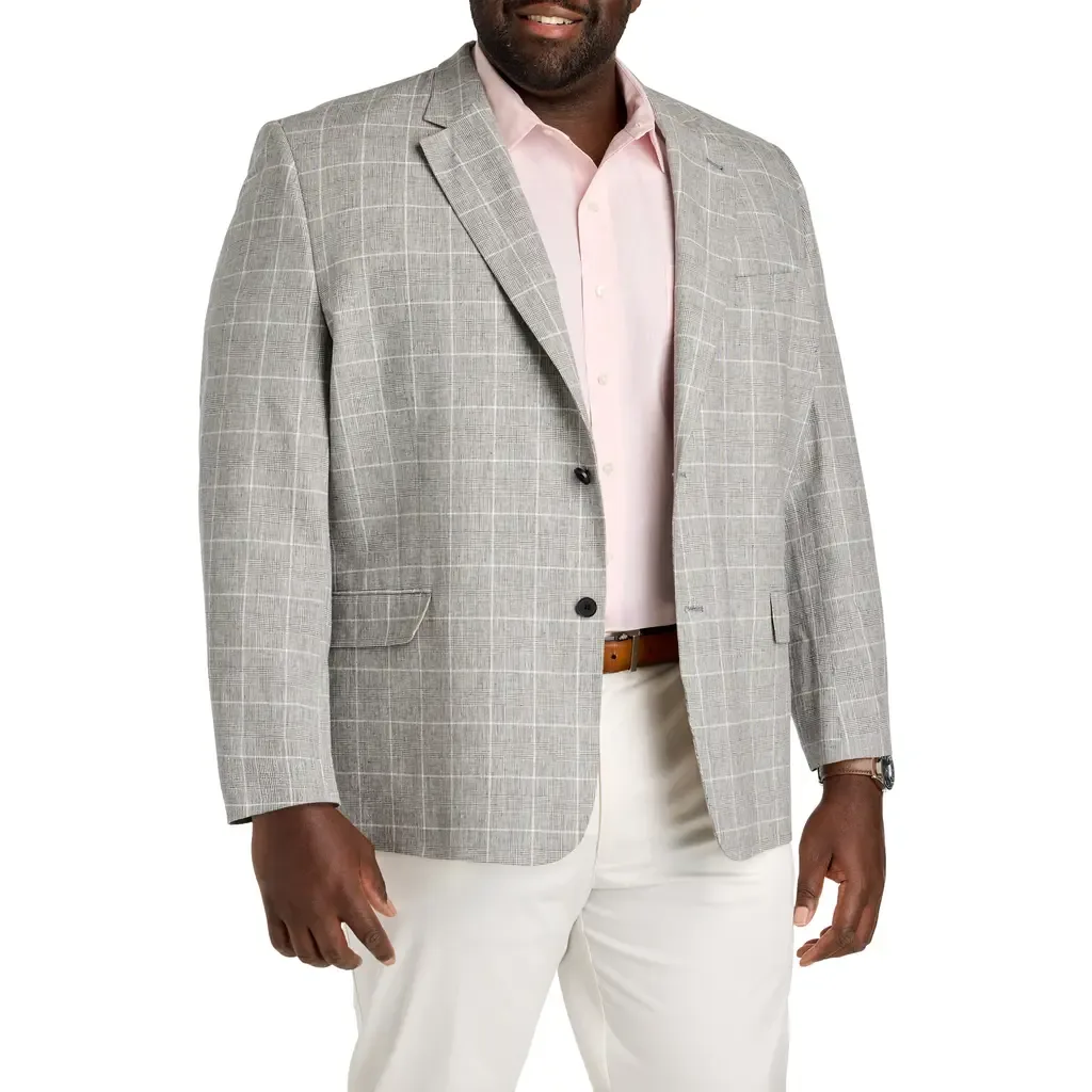 Plaid Linen-Blend Suit Jacket by Oak Hill by DXL